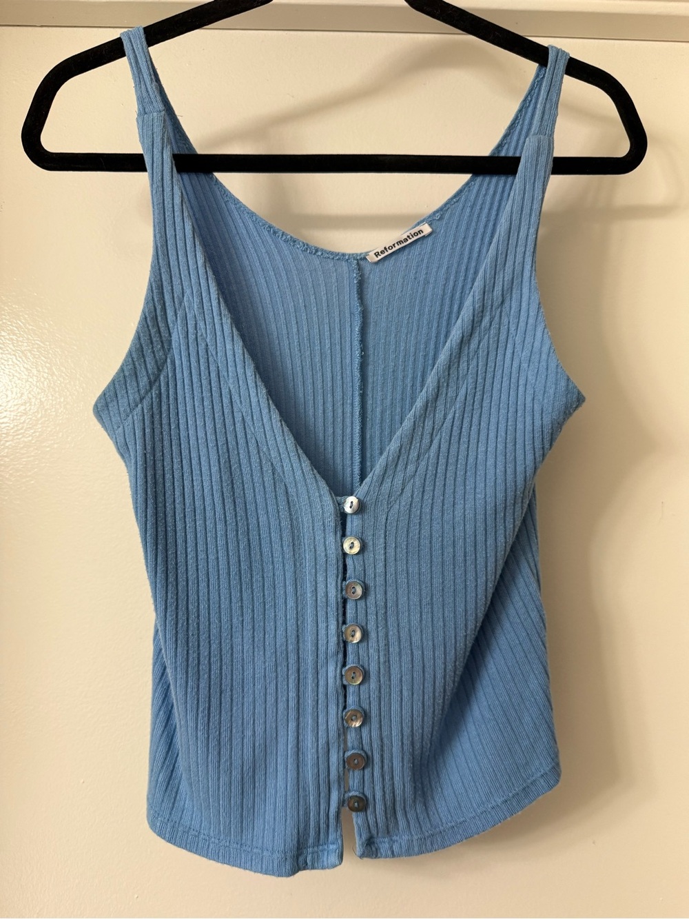 Reformation Hampton Light Blue Soft Ribbed Knit blouse, Size Medium